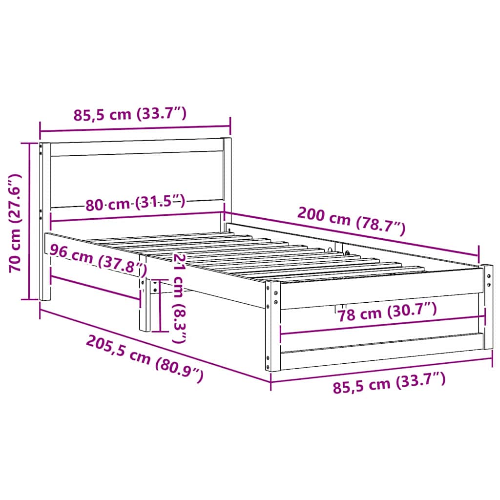 Bettgestell mit Kopfteil Weiß 80 x 200 cm Massivholz Kiefer